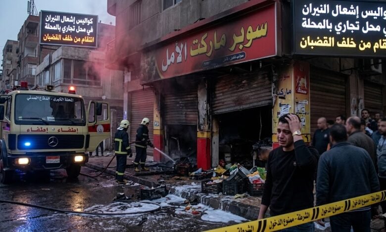 إشعال النيران في محل تجاري بالمحلة