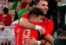 "فرحة لاعبي منتخب مصر بالأهداف في مباراة مصر والسعودية الودية استعداداً لكأس العالم."