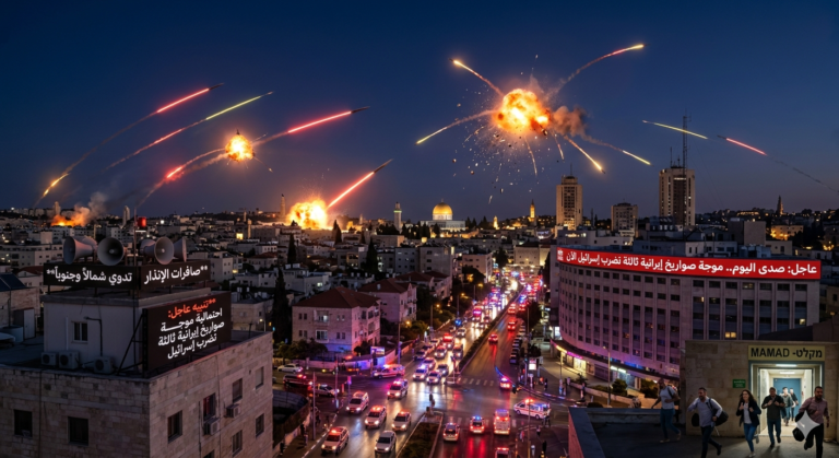 لحظة انفجارات ناتجة عن صواريخ إيرانية ثالثة تضرب إسرائيل وصافرات الإنذار تدوي شمالاً وجنوباً 2026