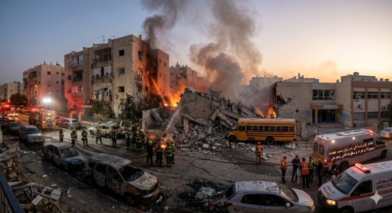 دمار هائل في مباني سكنية وقرار إلغاء الدراسة في إسرائيل بسبب هجمات ديمونة وعراد الصاروخية التي أسفرت عن سقوط قتلى وجرحى