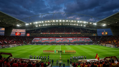 جرافيك يوضح موعد مباراة الأهلى والترجى التونسى اليوم في رادس وشعار القناة الناقلة بي إن سبورتس.