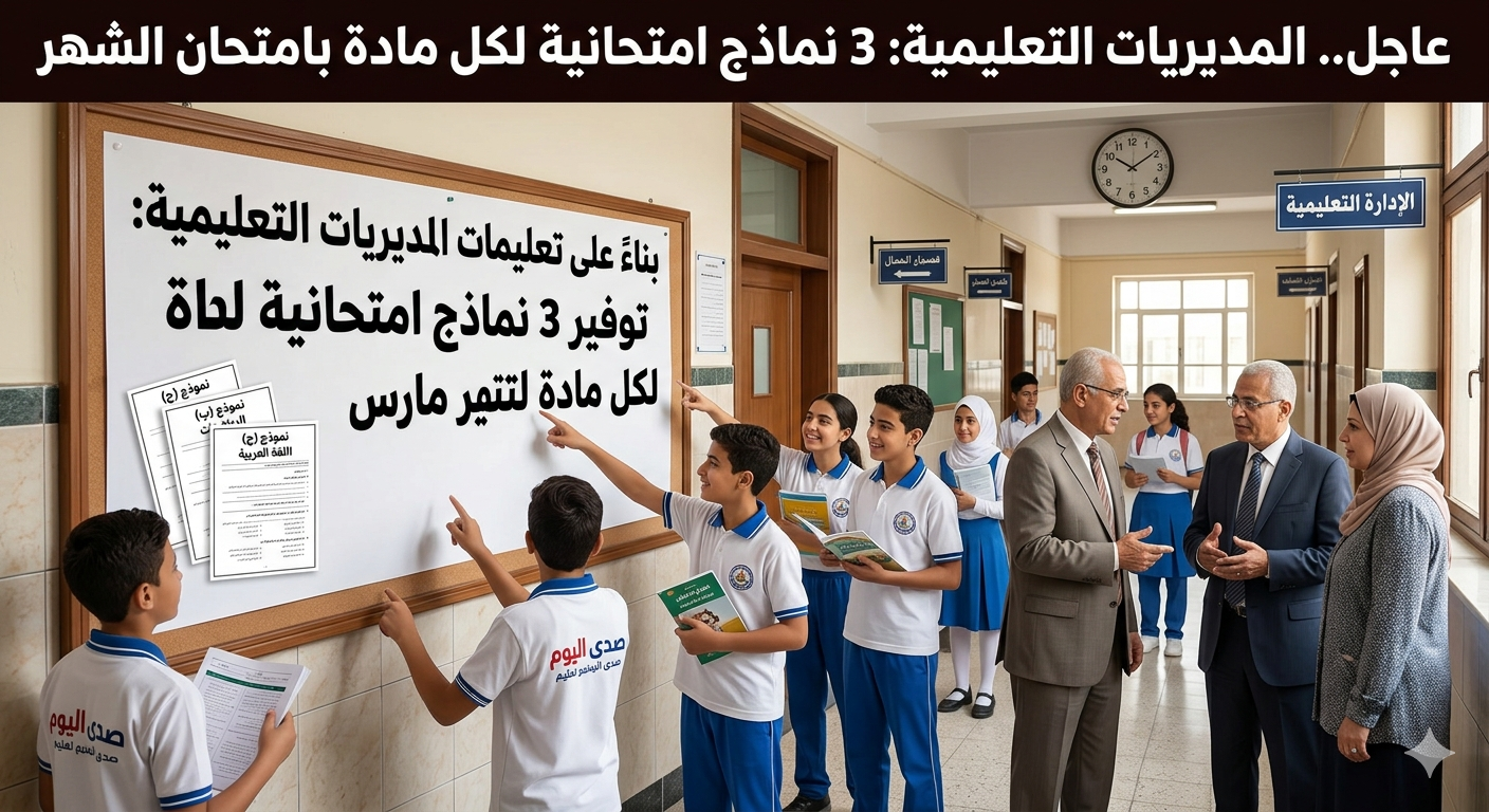 "صورة حصرية لـ 3 نماذج امتحانية لكل مادة بقرار المديريات التعليمية لتقييم شهر مارس لعام 2026"
