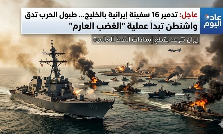 تدمير 16 سفينة إيرانية بالخليج في أول أيام رمضان 1447هـ.. بدء عملية الغضب العارم الأمريكي وطهران تتوعد بقطع إمدادات النفط