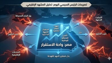 "تصريحات الرئيس السيسي اليوم تظهر في رسم بياني يوضح استقرار الدولة المصرية وسط بؤر النزاع والحروب في منطقة الخليج".