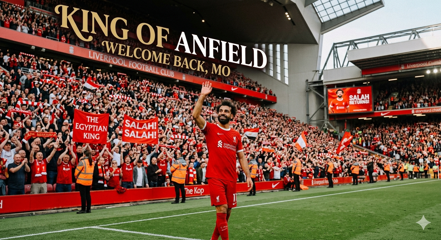 محمد صلاح بقميص ليفربول في ملعب الأنفيلد يوضح اقتراب موعد عودة محمد صلاح للمباريات