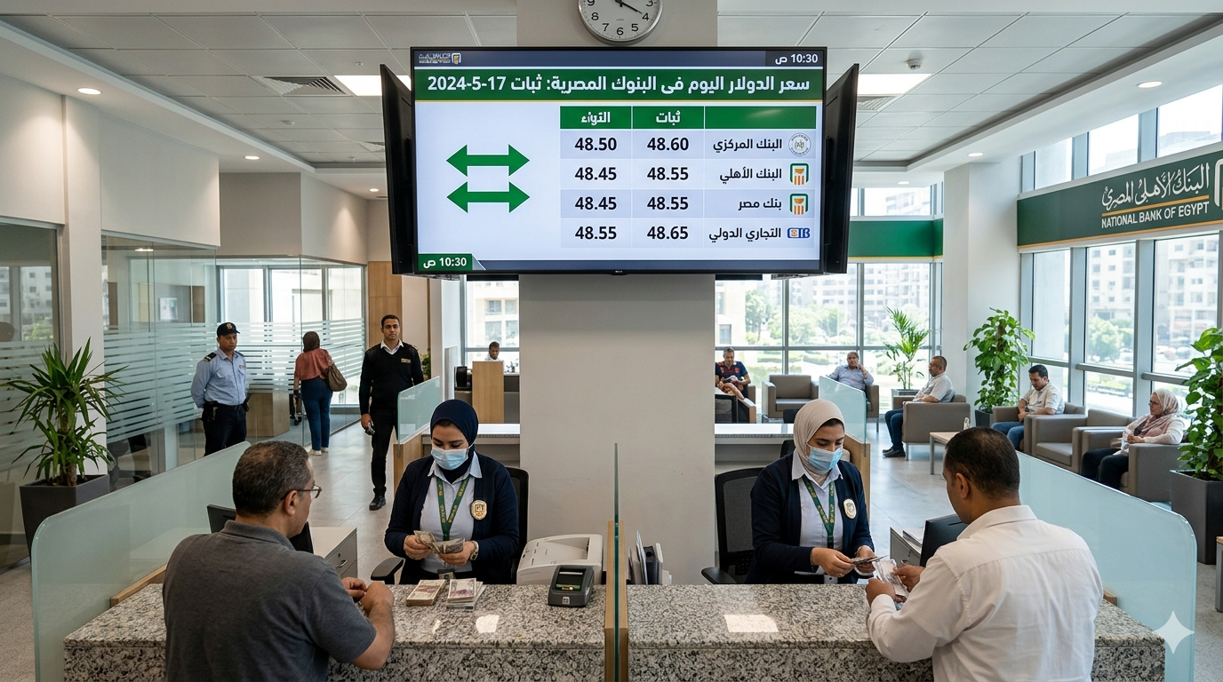 "مشهد داخلي لبنك مصري يظهر استقرار سعر الدولار اليوم الخميس 2 أبريل 2026 على شاشات التداول اللحظية وموظفي البنك وهم يتعاملون بانتظام مع العملاء."