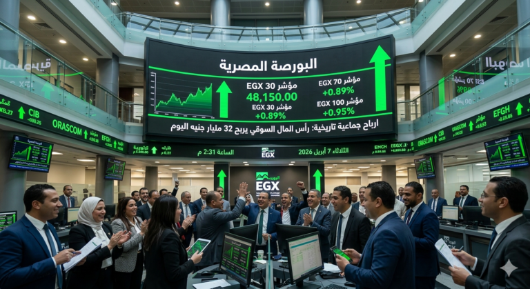 شاشة تداول خضراء تعكس صعود مؤشرات البورصة المصرية اليوم
