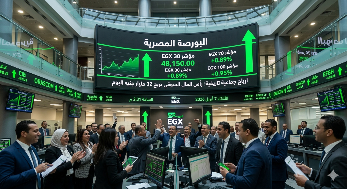 البورصة المصرية اليوم: صعود جماعي تاريخي وأرباح رأس المال السوقي تتخطى 32 مليار جنيه 1 شاشة تداول خضراء تعكس صعود مؤشرات البورصة المصرية اليوم