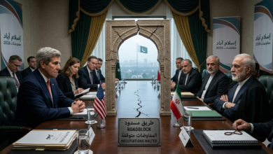 تمثيل بصري لتعثر مفاوضات أمريكا وإيران وصورة تعبيرية للطريق المسدود بين واشنطن وطهران